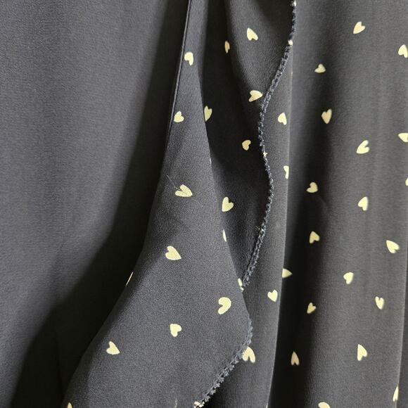 Sunday Best Heart Print Ruffle Mini Wrap Dress Navy Size 4 Date Night Out Brunch - Picture 10 of 11